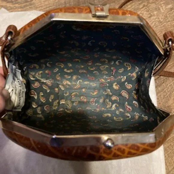 Sorpresa Vintage Octagon Crocodile Canteen Crossbody Bag/ Brown Leather Brass - Picture 4 of 5